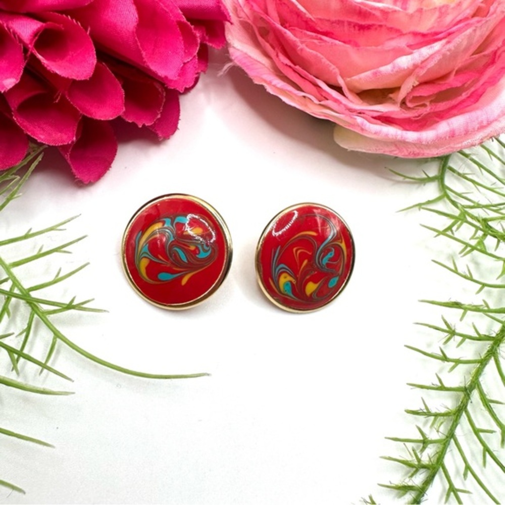 VINTAGE⚜️RETRO Red Painted Metal Earrings